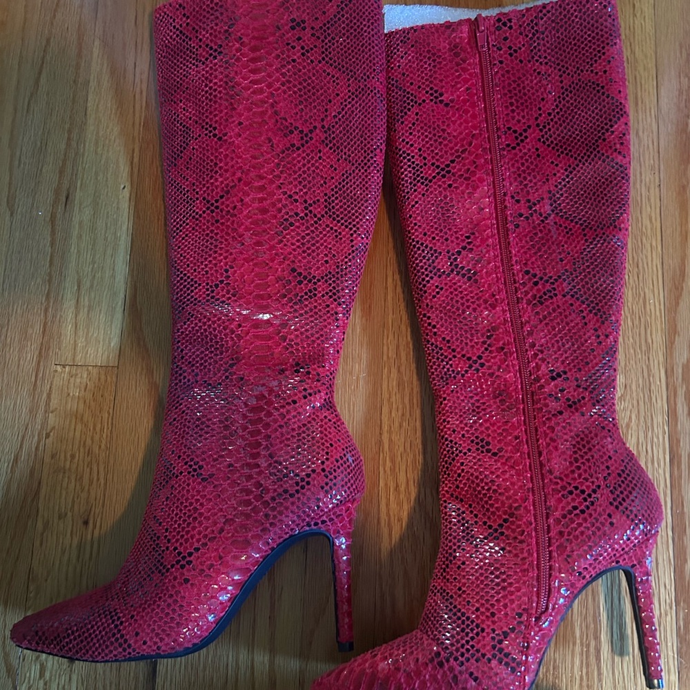 INC International Concepts Red Heeled Boots Stiletto Knee-High